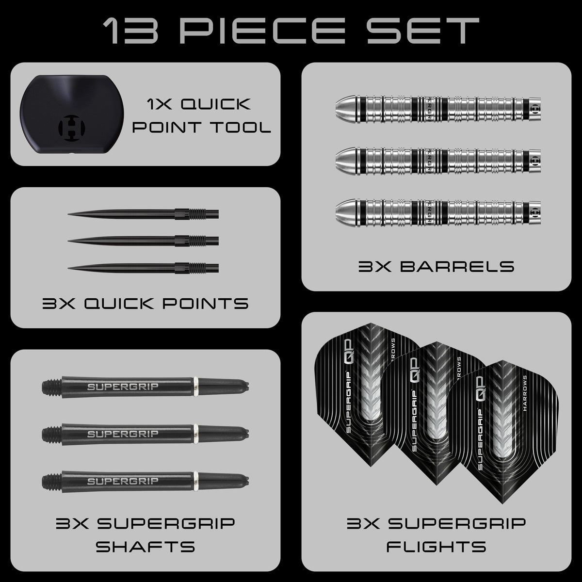 HARROWS - Supergrip Tapered 90% Tungsten QP Steel Tip Darts