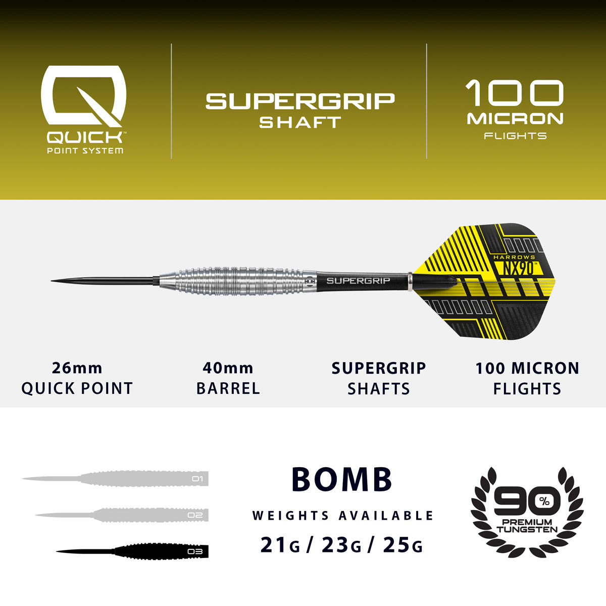 HARROWS - NX-90 Bomb 90% Tungsten QP Steel Tip Darts