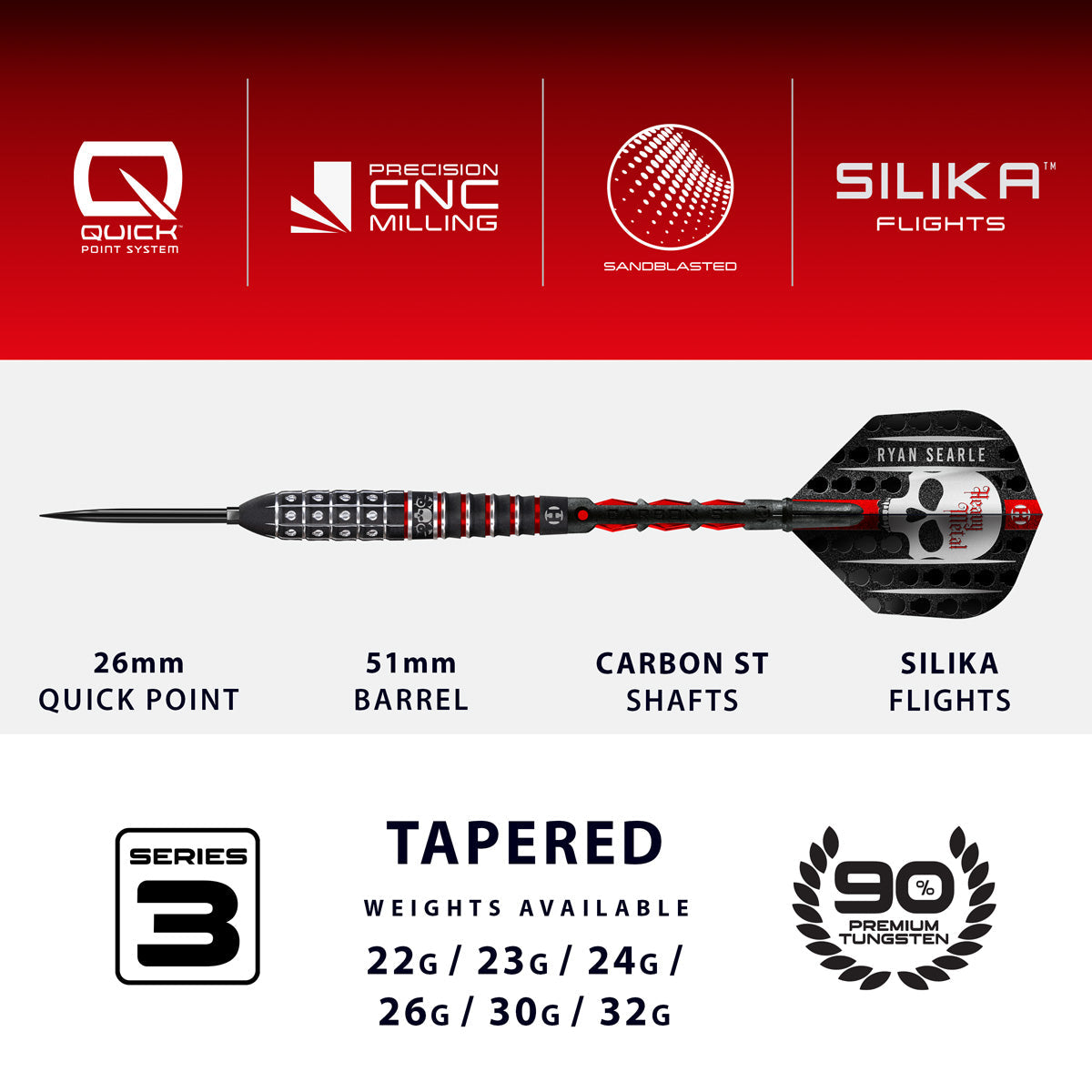 HARROWS - Ryan Searle Series 3 90% Tungsten QP Steel Tip Darts