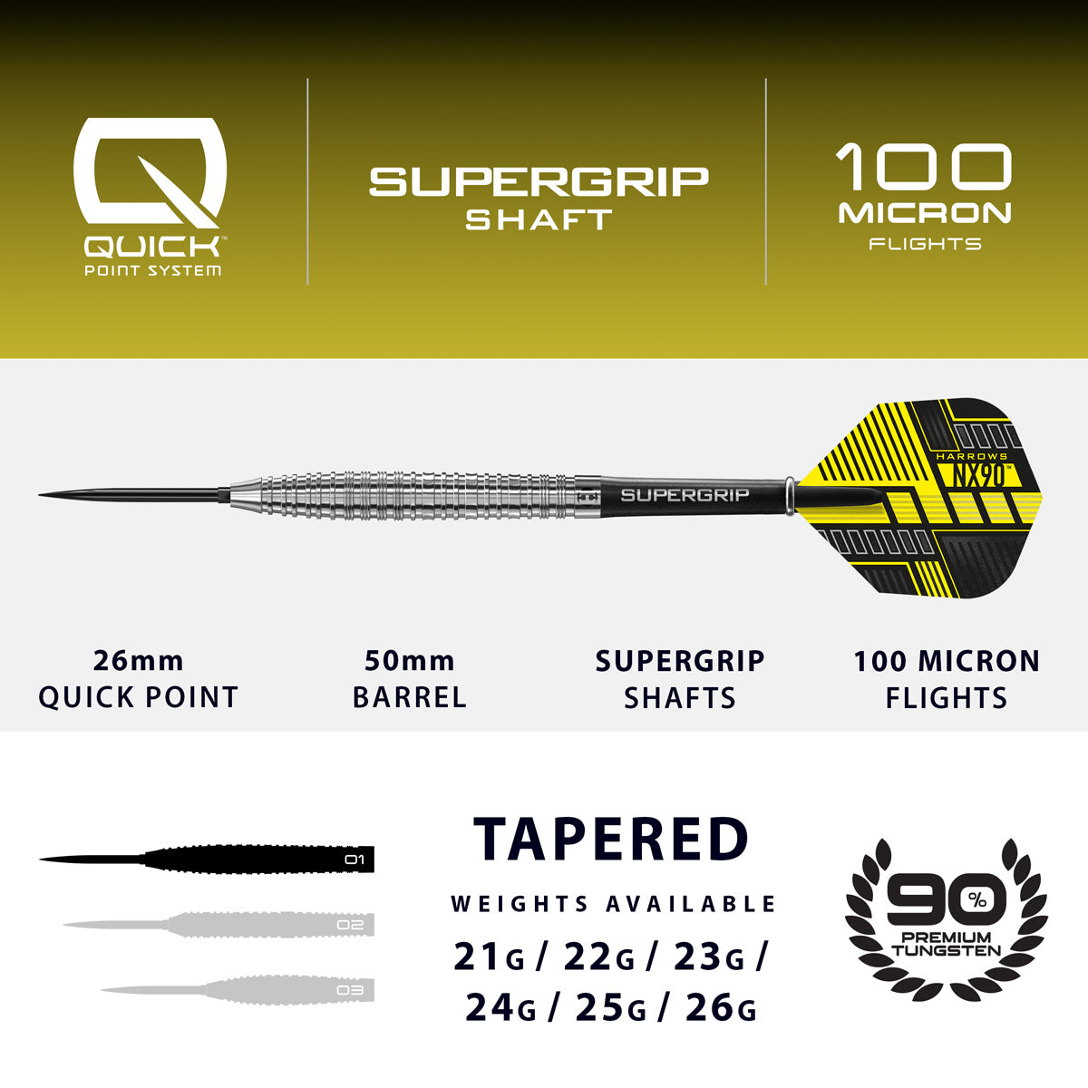 HARROWS - NX-90 Tapered 90% Tungsten QP Steel Tip Darts