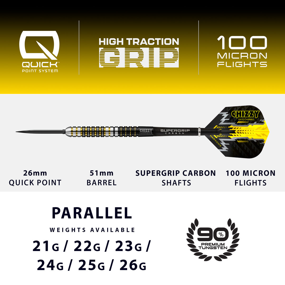 HARROWS - Dave Chisnall Chizzy Series 1 90% Tungsten QP Steel Tip Darts