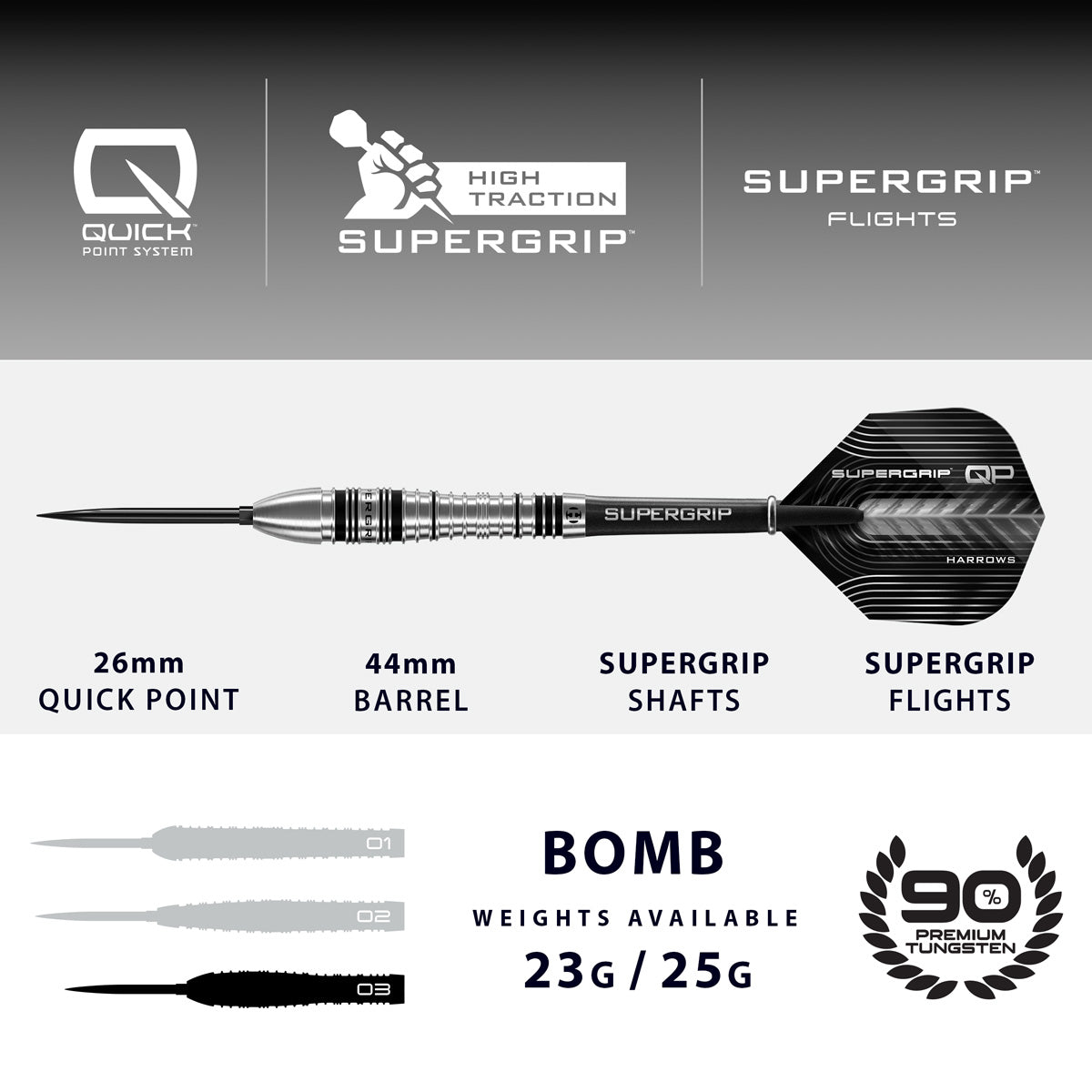 HARROWS - Supergrip Bomb 90% Tungsten QP Steel Tip Darts