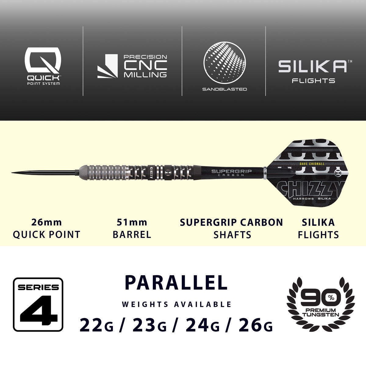 HARROWS - Dave Chisnall Chizzy Series 4 90% Tungsten QP Steel Tip Darts
