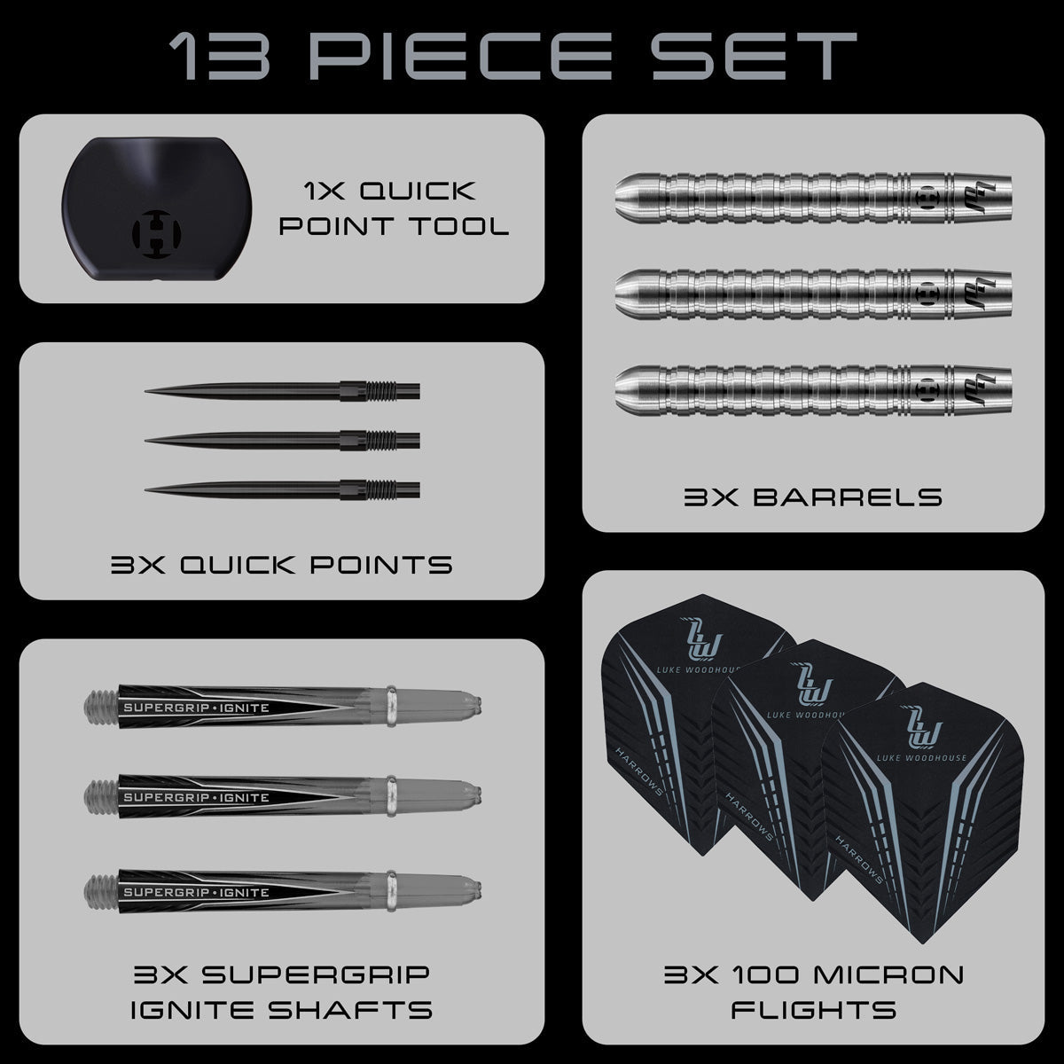 HARROWS - Luke Woodhouse Series 1 90% Tungsten QP Steel Tip Darts