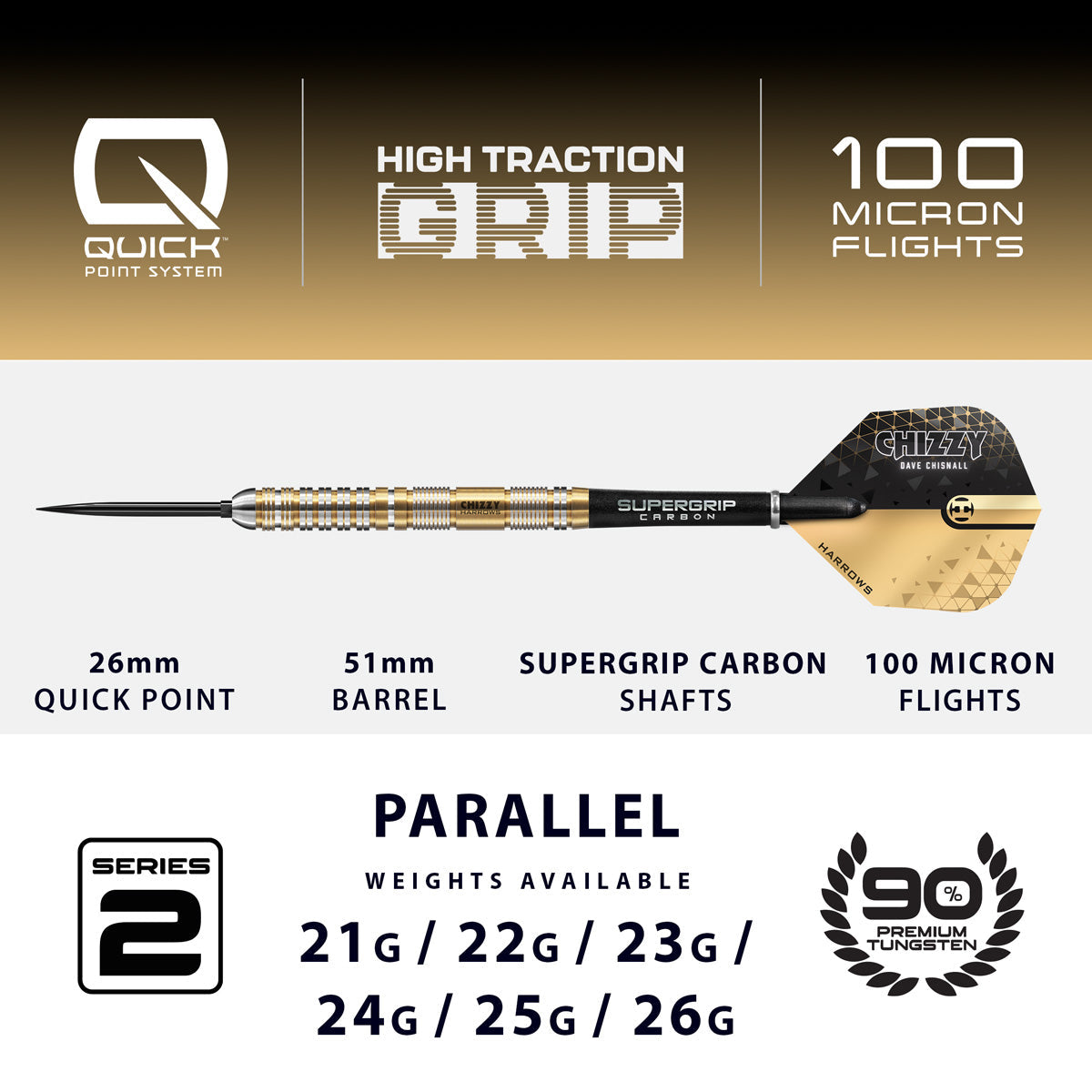 HARROWS - Dave Chisnall Chizzy Series 2 90% Tungsten QP Steel Tip Darts
