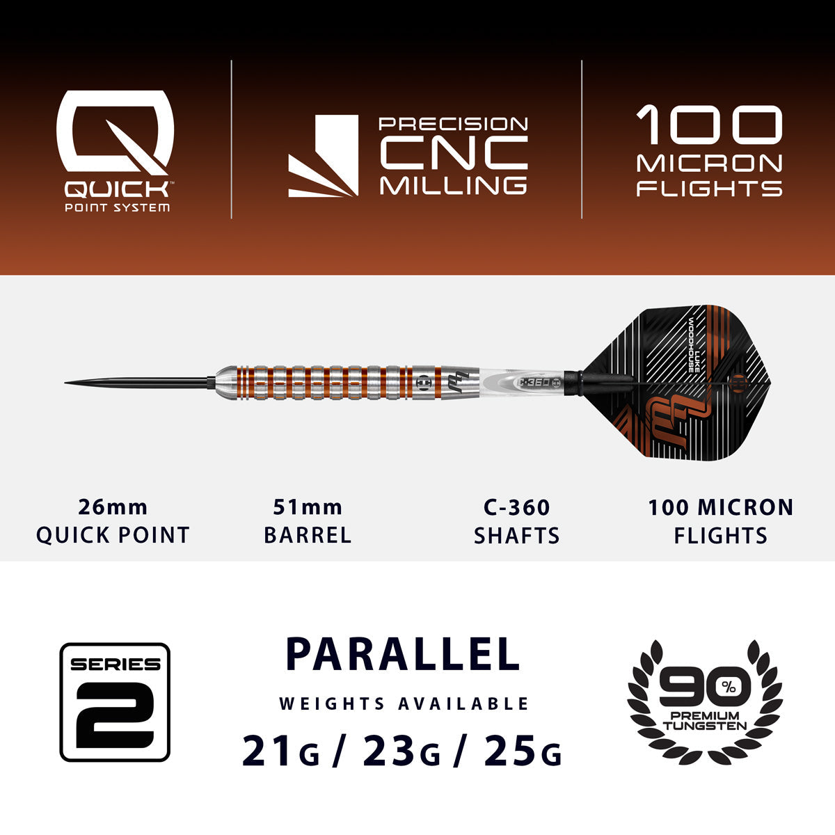 HARROWS - Luke Woodhouse Series 2 90% Tungsten QP Steel Tip Darts