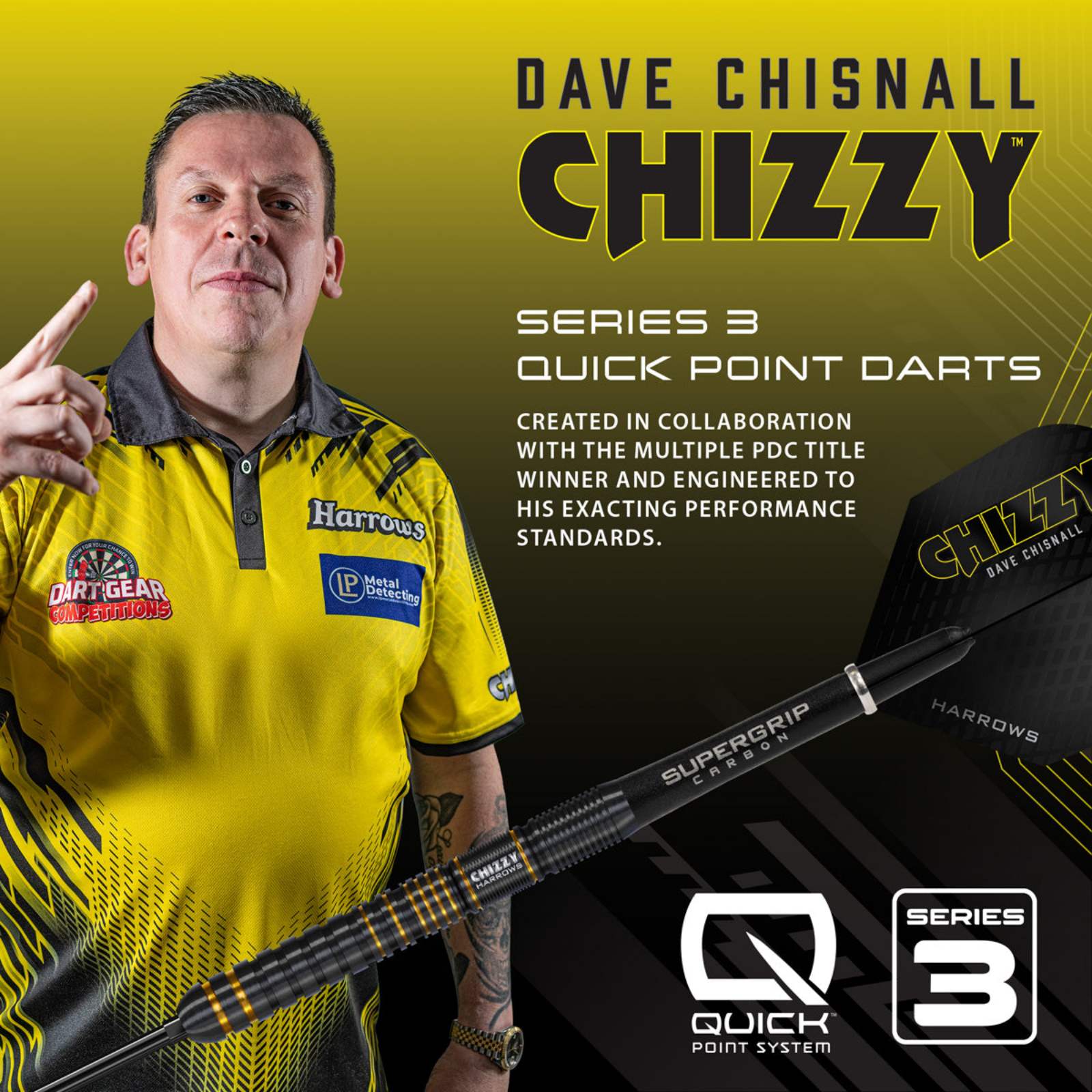 HARROWS - Dave Chisnall Chizzy Series 3 90% Tungsten QP Steel Tip Darts
