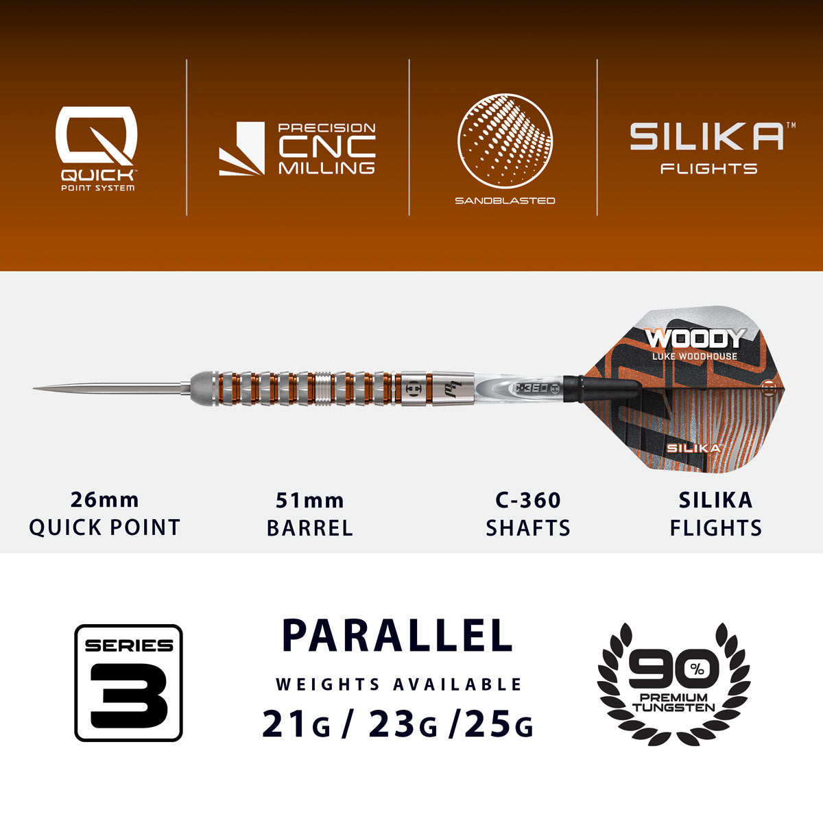 HARROWS - Luke Woodhouse Series 3 90% Tungsten QP Steel Tip Darts