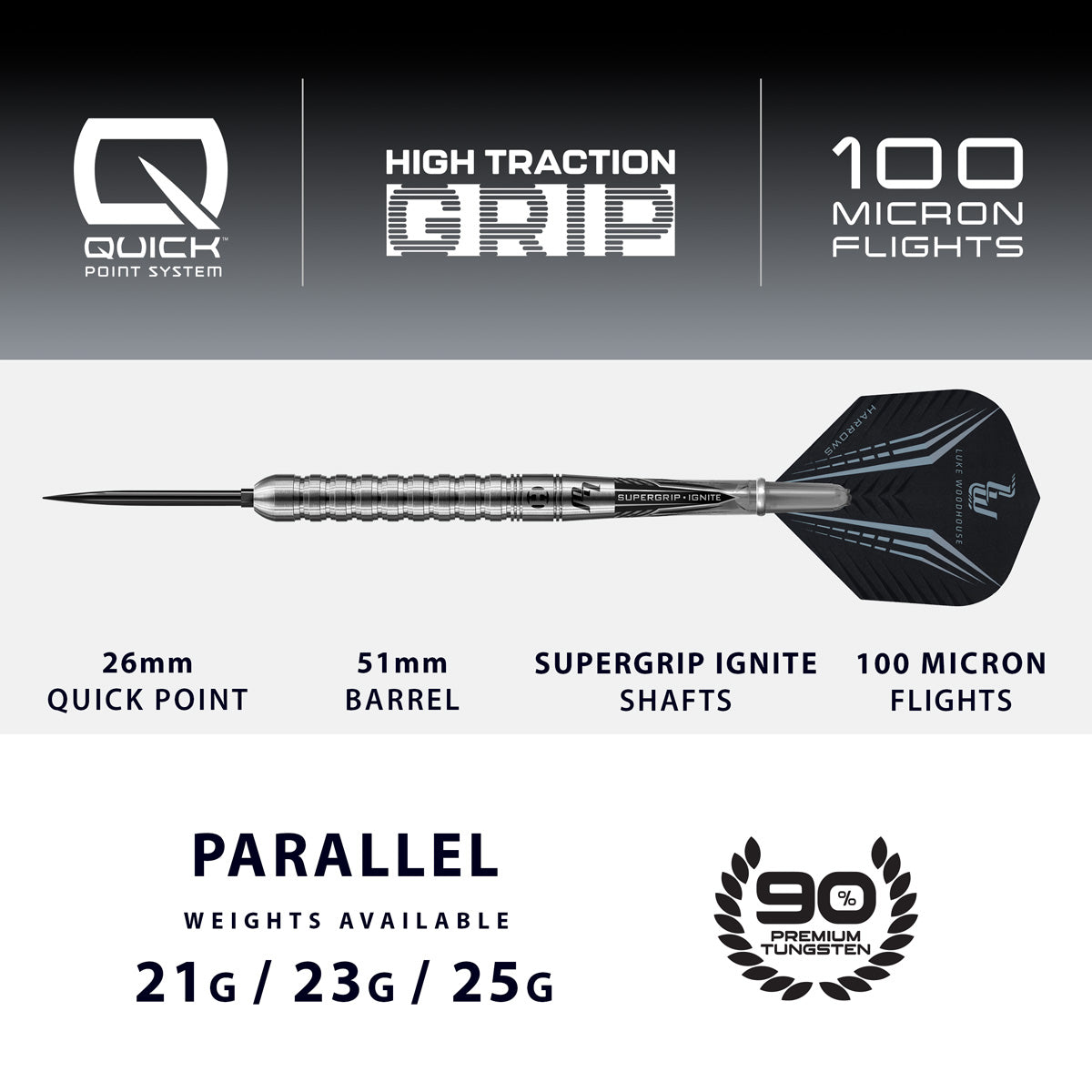 HARROWS - Luke Woodhouse Series 1 90% Tungsten QP Steel Tip Darts