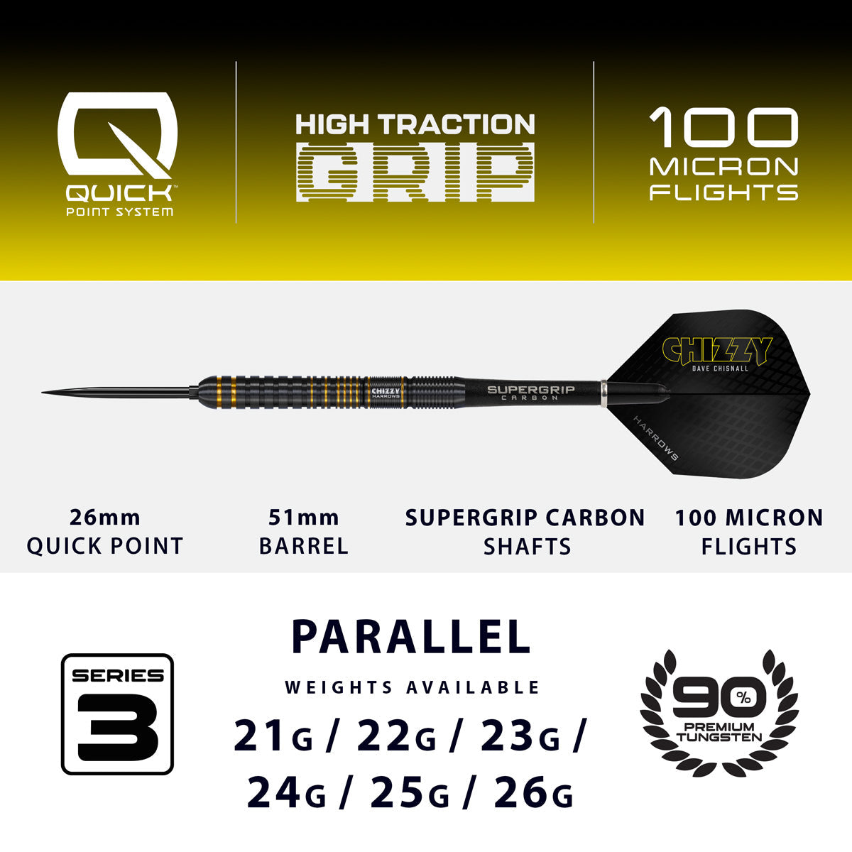 HARROWS - Dave Chisnall Chizzy Series 3 90% Tungsten QP Steel Tip Darts