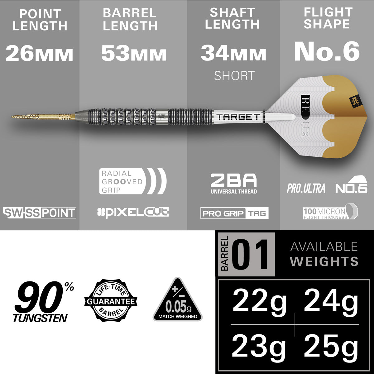 TARGET - Redux 01 90% Tungsten SP Steel Tip Darts