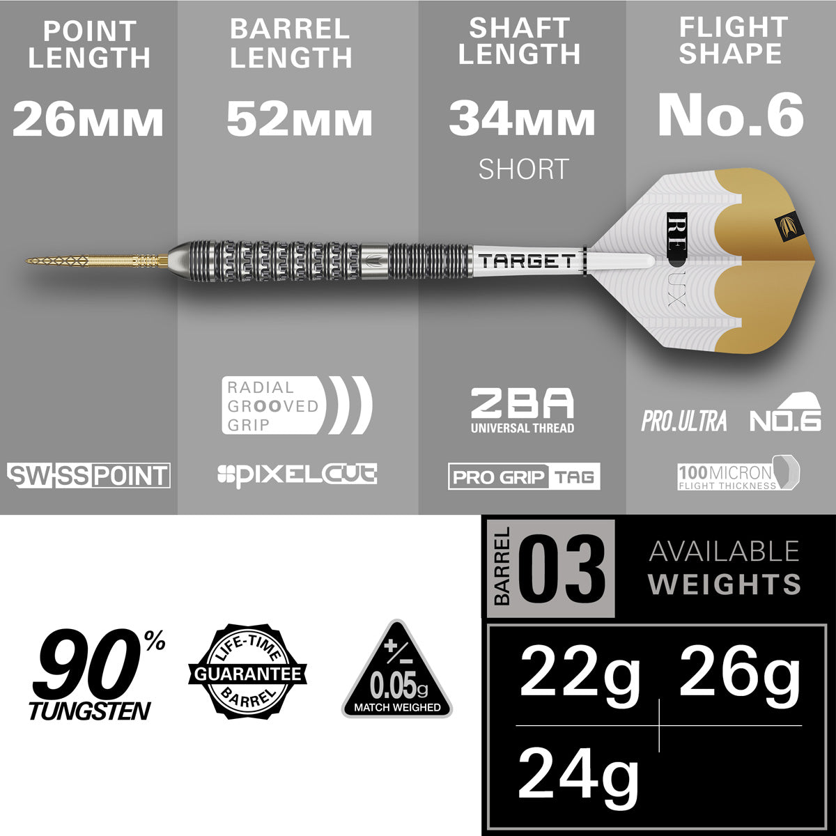 TARGET - Redux 03 90% Tungsten SP Steel Tip Darts