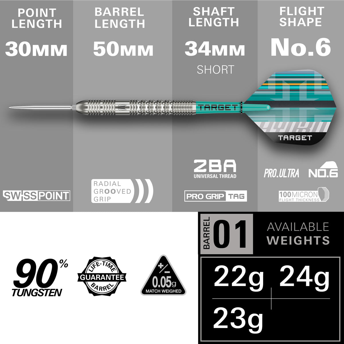 TARGET - Hydro 01 90% Tungsten SP Steel Tip Darts